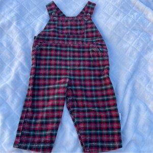 Little Me infant baby red green overalls Christmas holiday size 12 months cotton